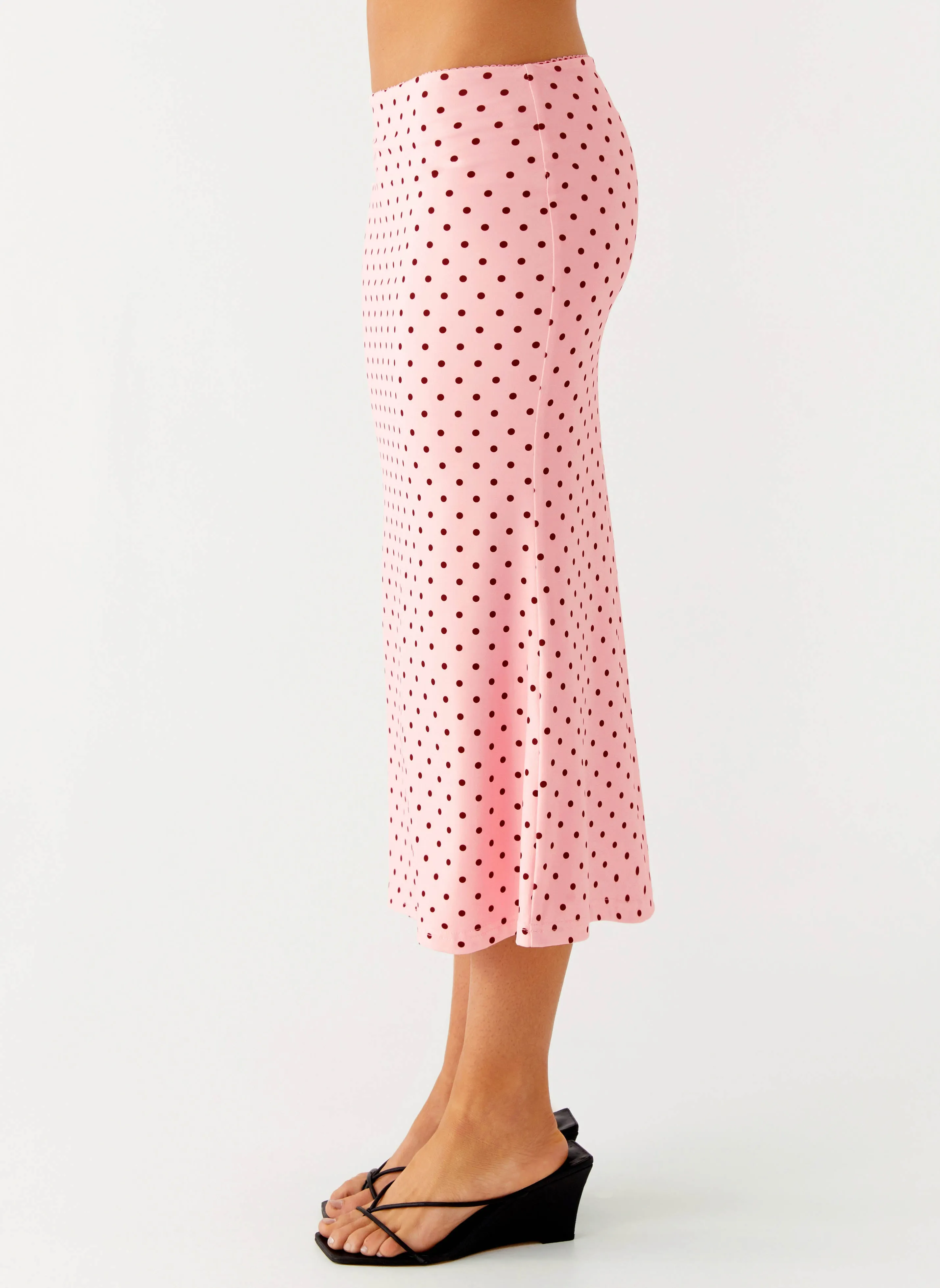A Line Cut Bahama Low Rise Midi Skirt - Strawberry Dot
