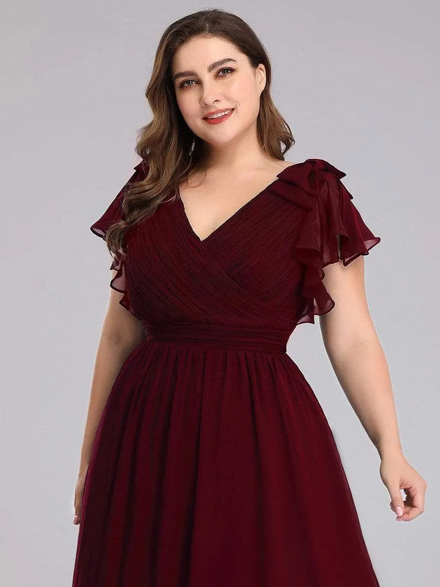 Maxi Long Chiffon Plus Size Evening Dresses with Ruffles Sleeves