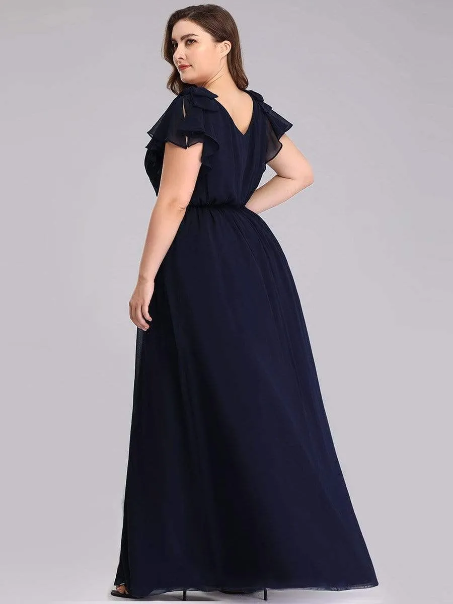 Maxi Long Chiffon Plus Size Evening Dresses with Ruffles Sleeves
