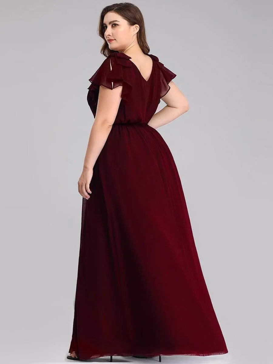 Maxi Long Chiffon Plus Size Evening Dresses with Ruffles Sleeves