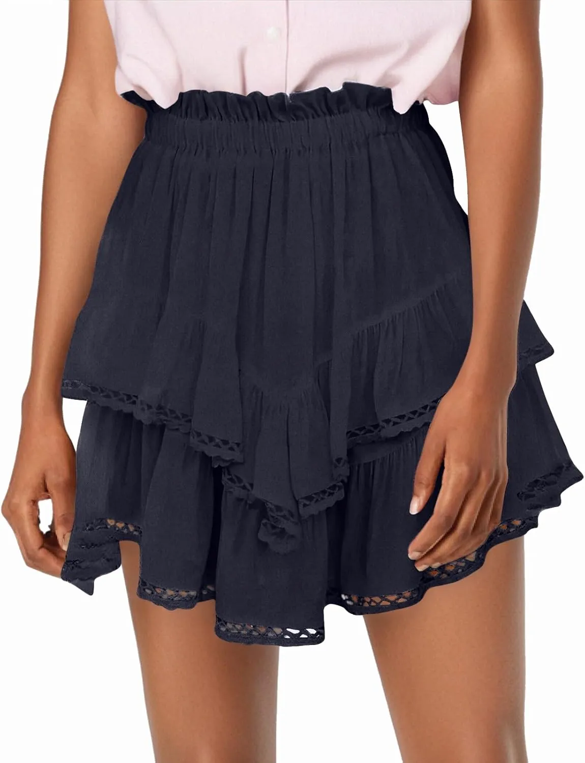 Maxi Skirt for Woman Trendy Crochet Mini Flowy Comfy Tennis Golf Skirts Ruffle Summer Tiered Boho High Waisted Shorts