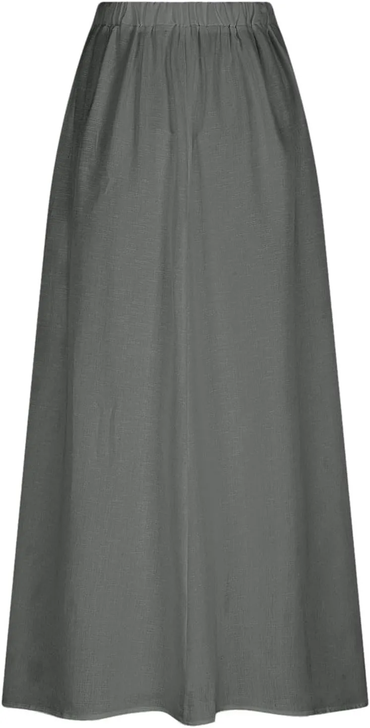Maxi Skirts for Women 2025 Summer Plus Size High Waist A Line Long Travel Skirt with Pockets