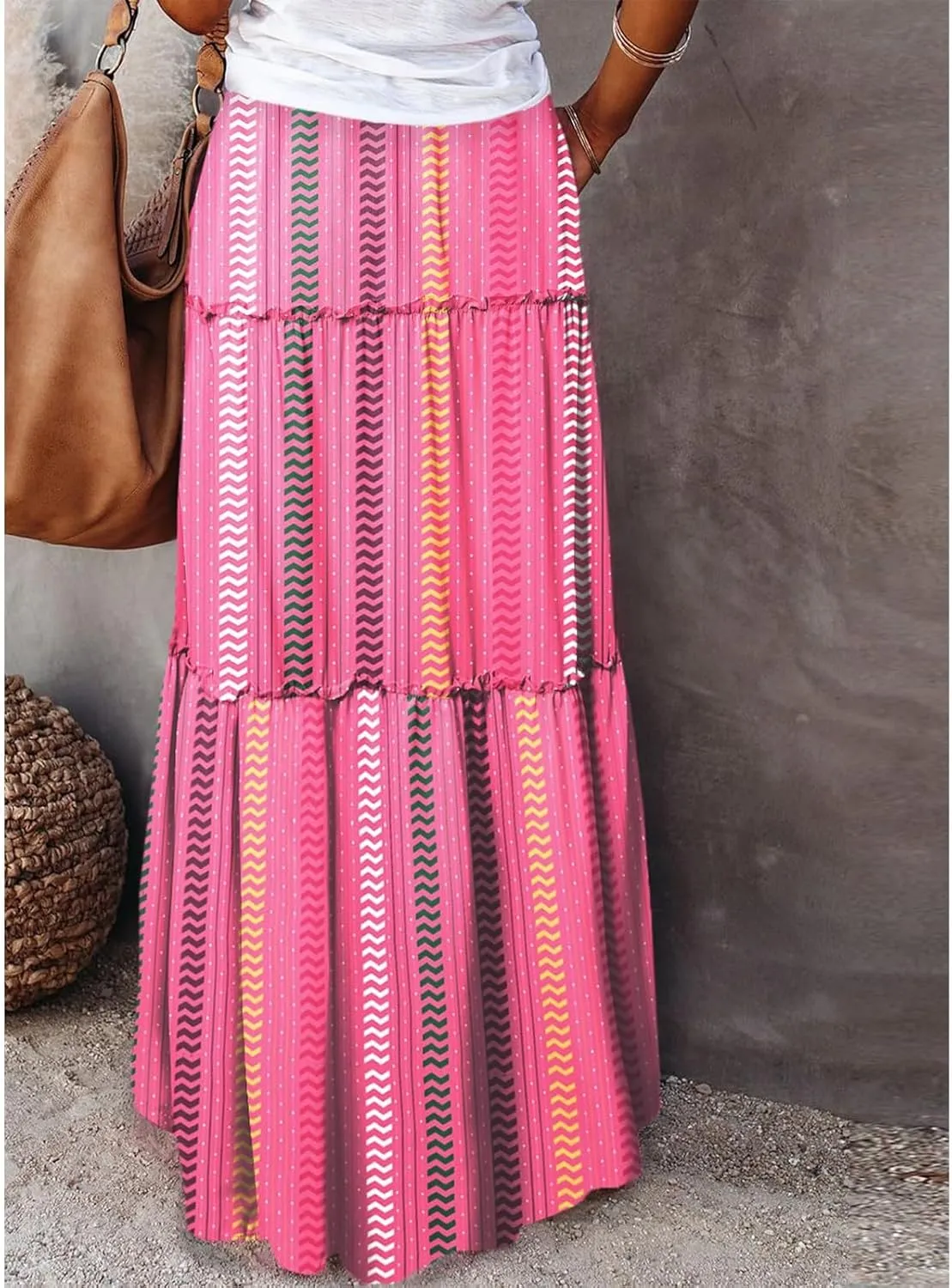 Maxi Skirts for Women Trendy Summer Tiered Elastic High Waisted Skirt Beach Vacation A Line Flowy Long Skirts