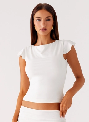 Maxina Cap Sleeve Top - White RawHemDetail retro look