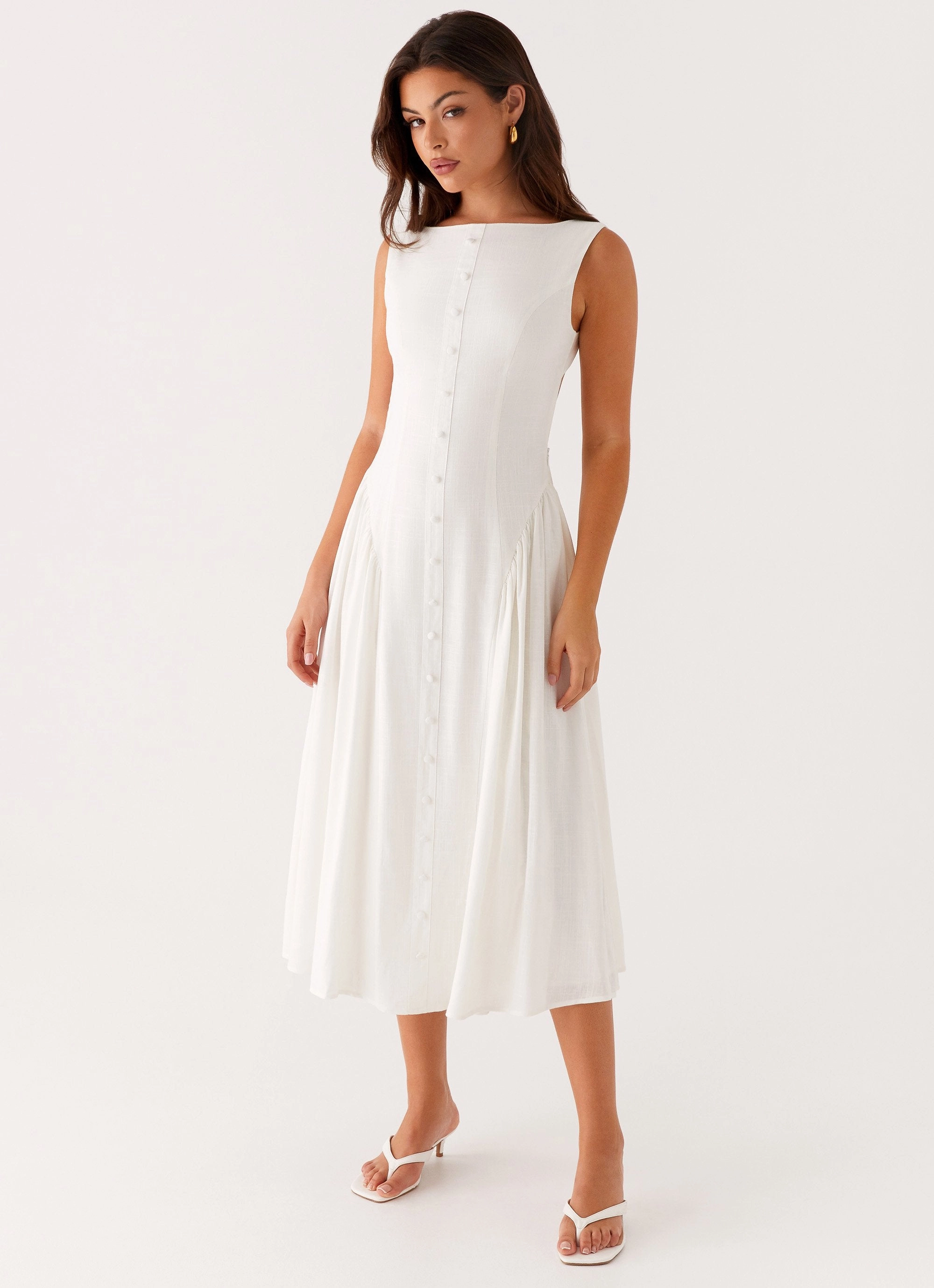 Maylah Midi Dress - White Smooth Line Seasonal Wear