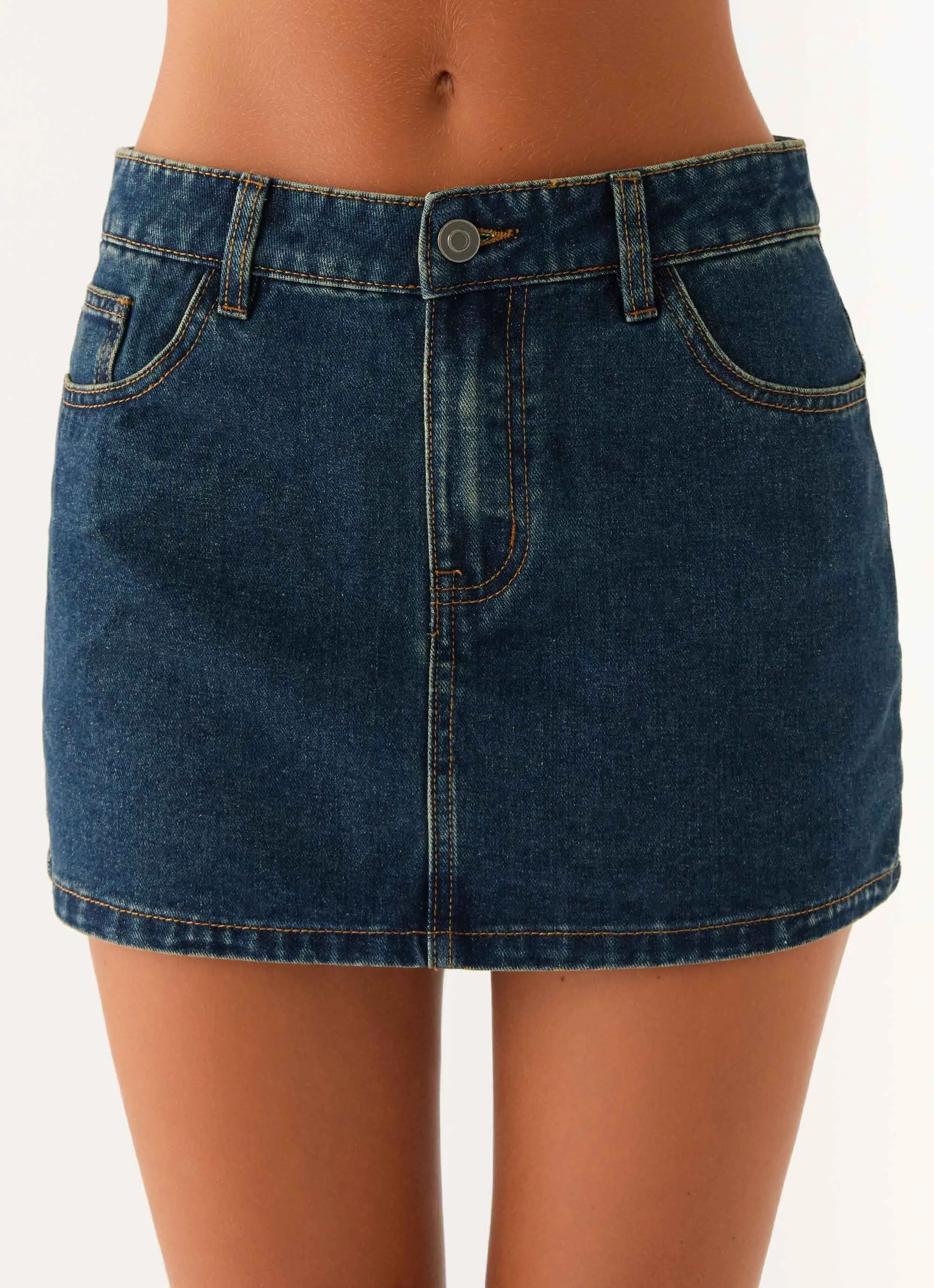Maysa Low Rise Mini Skirt - Washed Denim Couture Inspired Layered Design