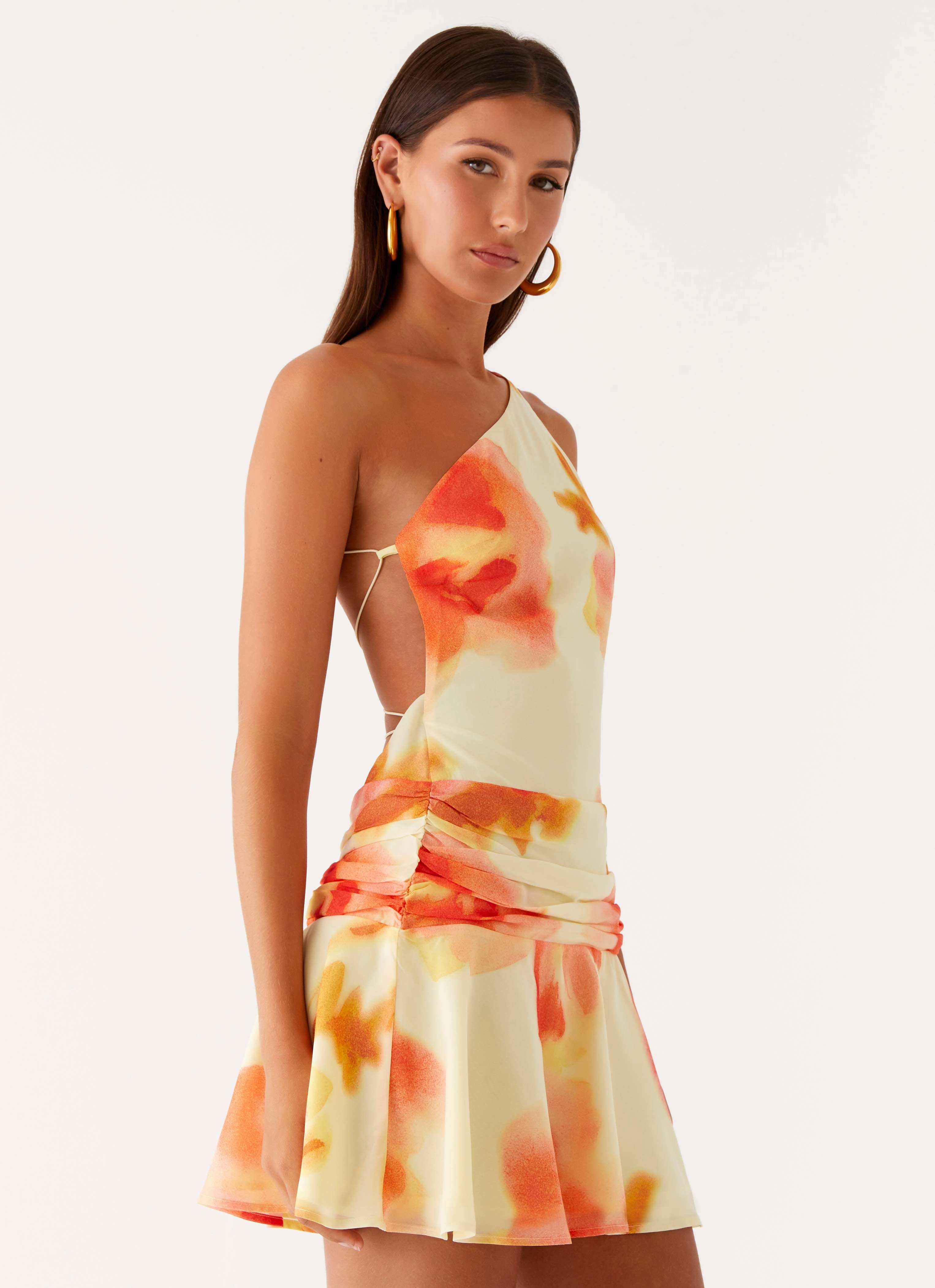 Glossy-Finish Chill Vibes Meah Backless Mini Dress - Mimosa Blossom