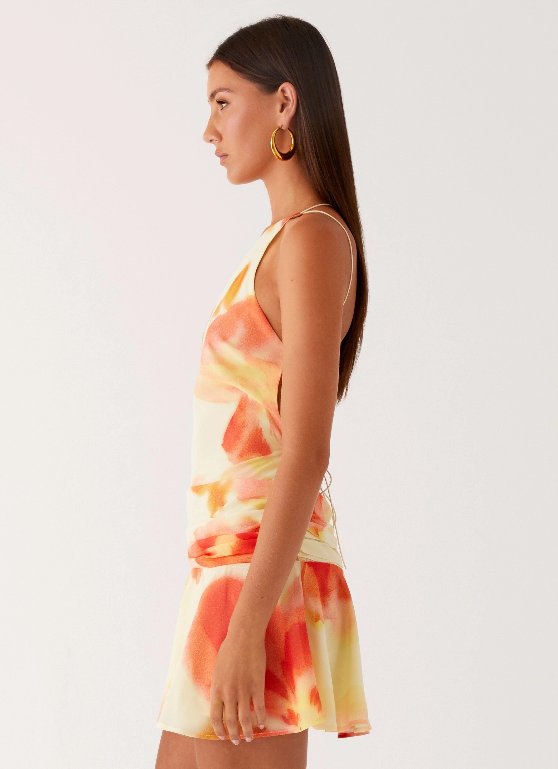 Bold Statement Sunset Look Meah Backless Mini Dress - Mimosa Blossom