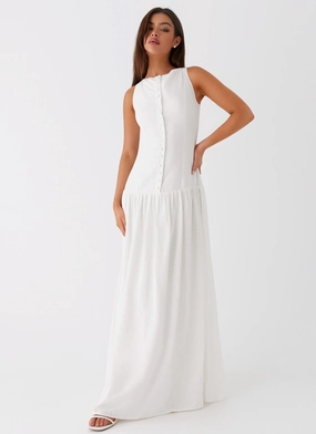 Meggie Linen Maxi Dress - White Elegant Gear wrap waist Meggie Linen Maxi Dress - White