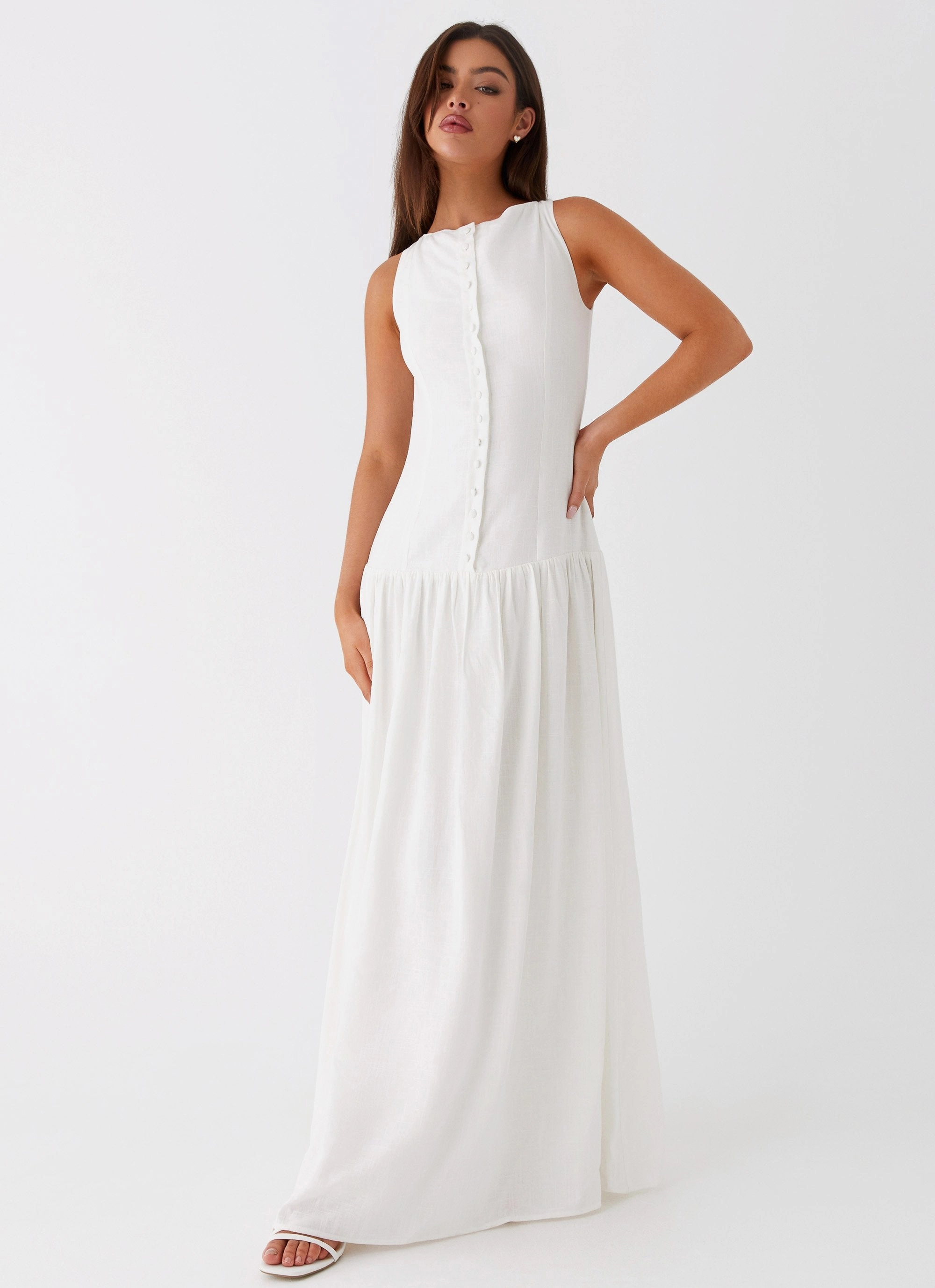 wrap waist Meggie Linen Maxi Dress - White