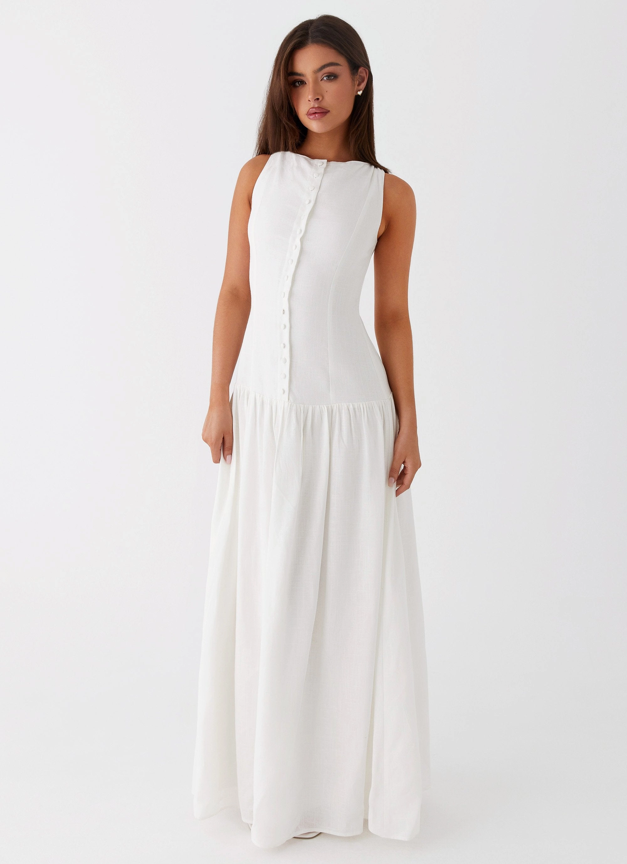 Meggie Linen Maxi Dress - White Work Vibes