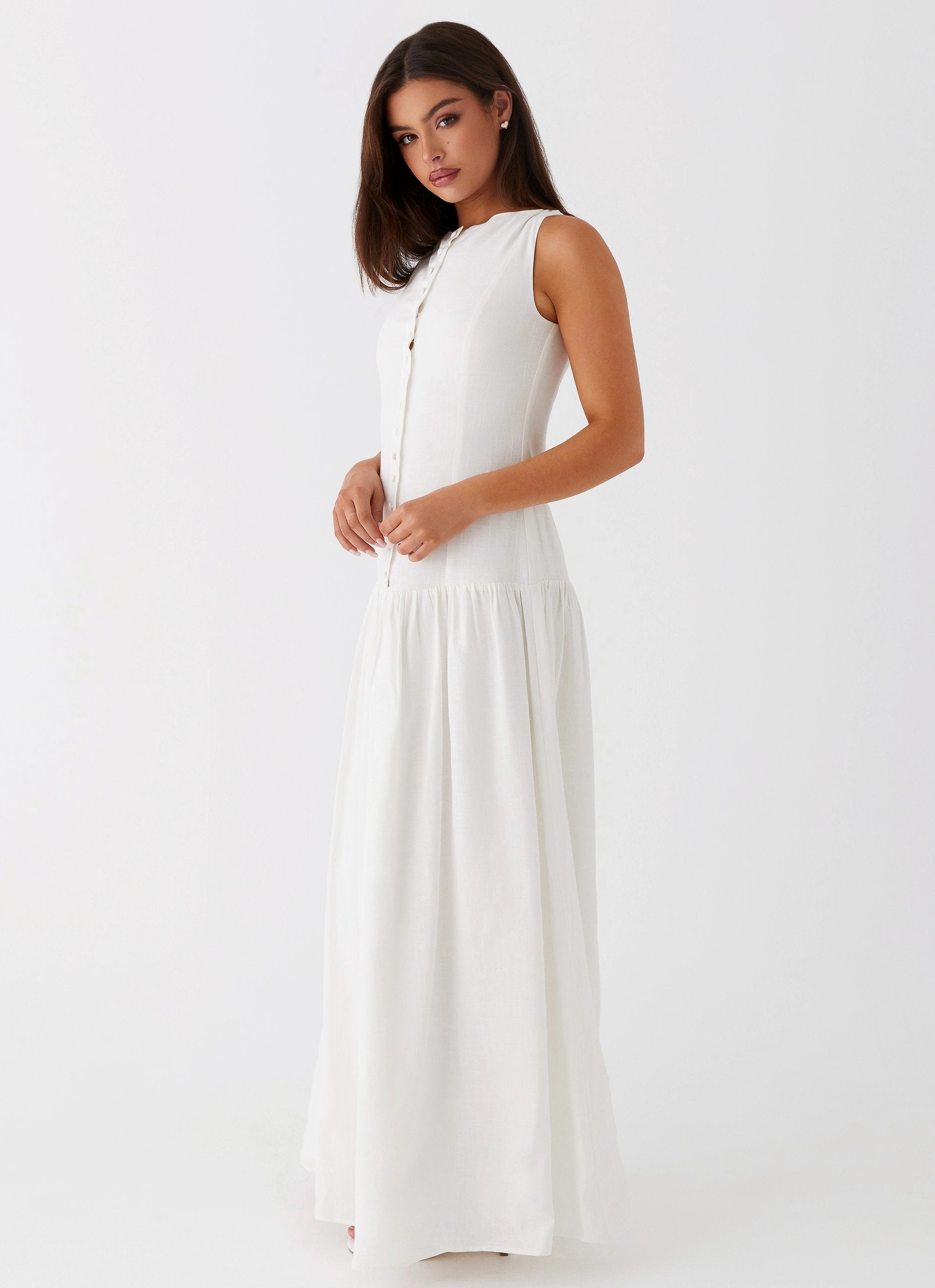Meggie Linen Maxi Dress - White Airy Movement