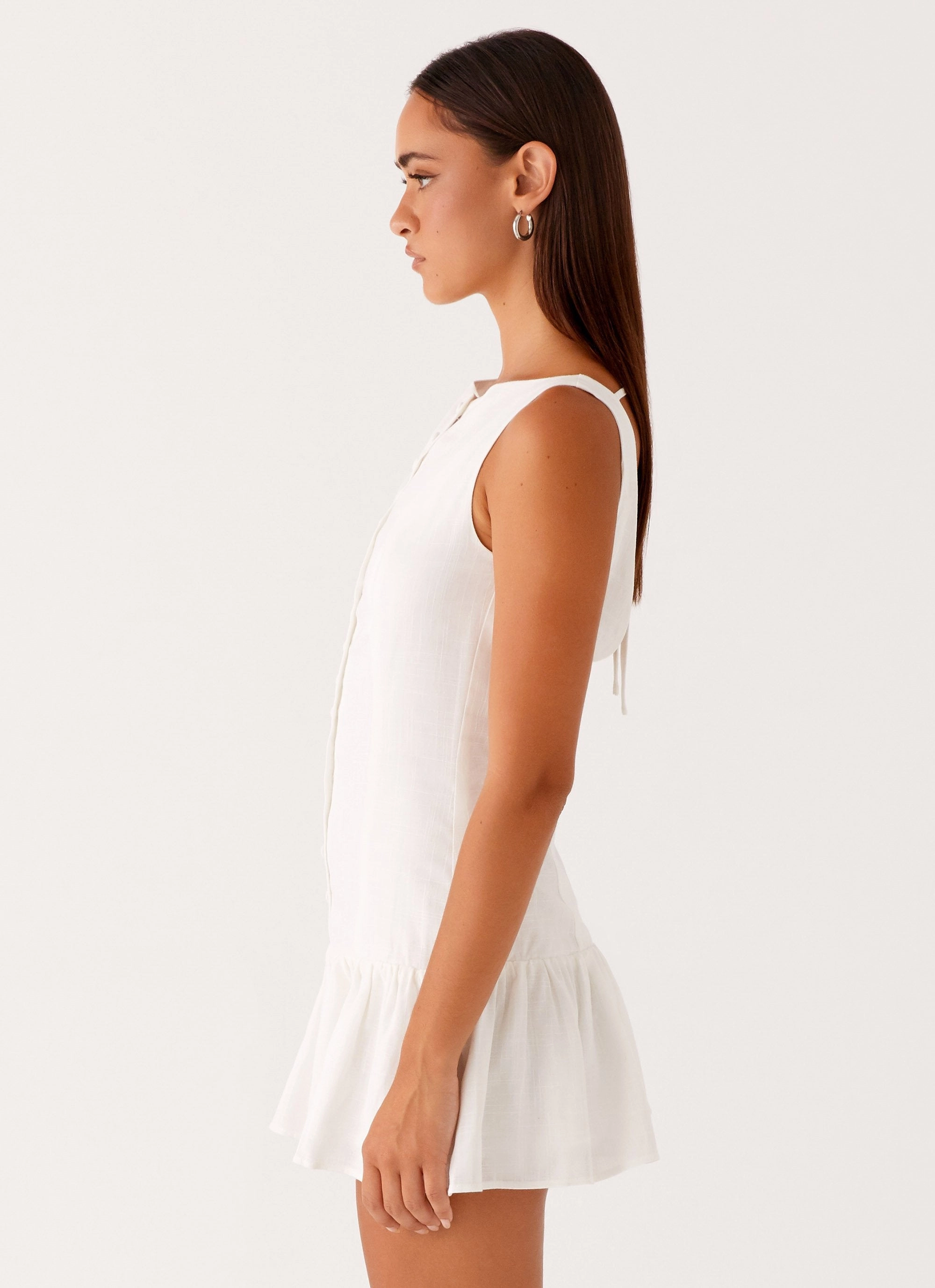 Polished and Elegant Meggie Linen Mini Dress - White