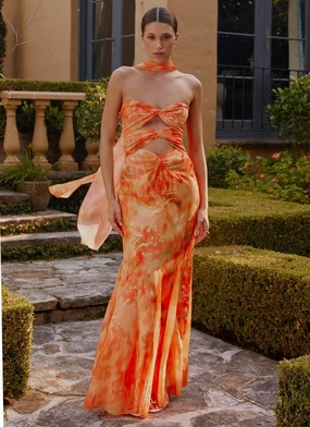 Melrose Satin Chiffon Maxi Dress - Sunset Floral Understated Elegance Fresh Form