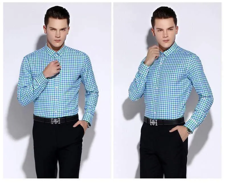 Men Dress Shirts, Long Sleeve Plaid Dress Shirts, High-quality 100% Cotton