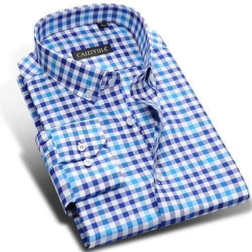 Men Dress Shirts, Long Sleeve Plaid Dress Shirts, High-quality 100% Cotton