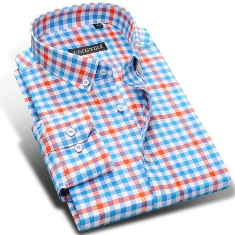 Men Dress Shirts, Long Sleeve Plaid Dress Shirts, High-quality 100% Cotton