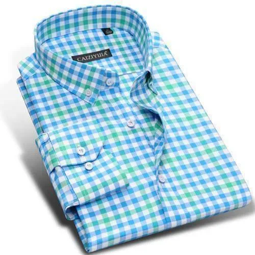 Men Dress Shirts, Long Sleeve Plaid Dress Shirts, High-quality 100% Cotton