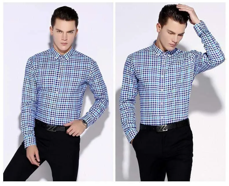 Men Dress Shirts, Long Sleeve Plaid Dress Shirts, High-quality 100% Cotton