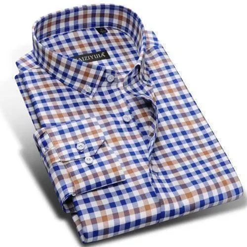 Men Dress Shirts, Long Sleeve Plaid Dress Shirts, High-quality 100% Cotton