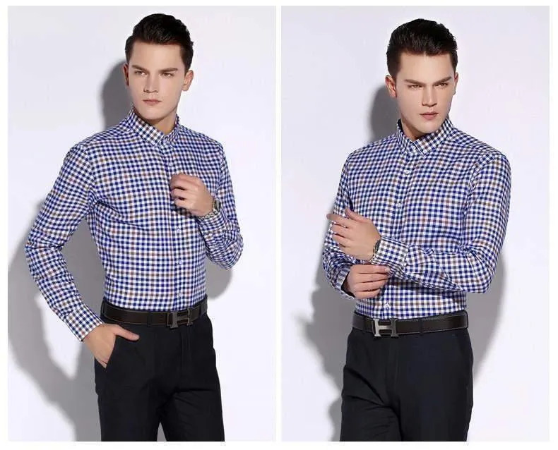 Men Dress Shirts, Long Sleeve Plaid Dress Shirts, High-quality 100% Cotton