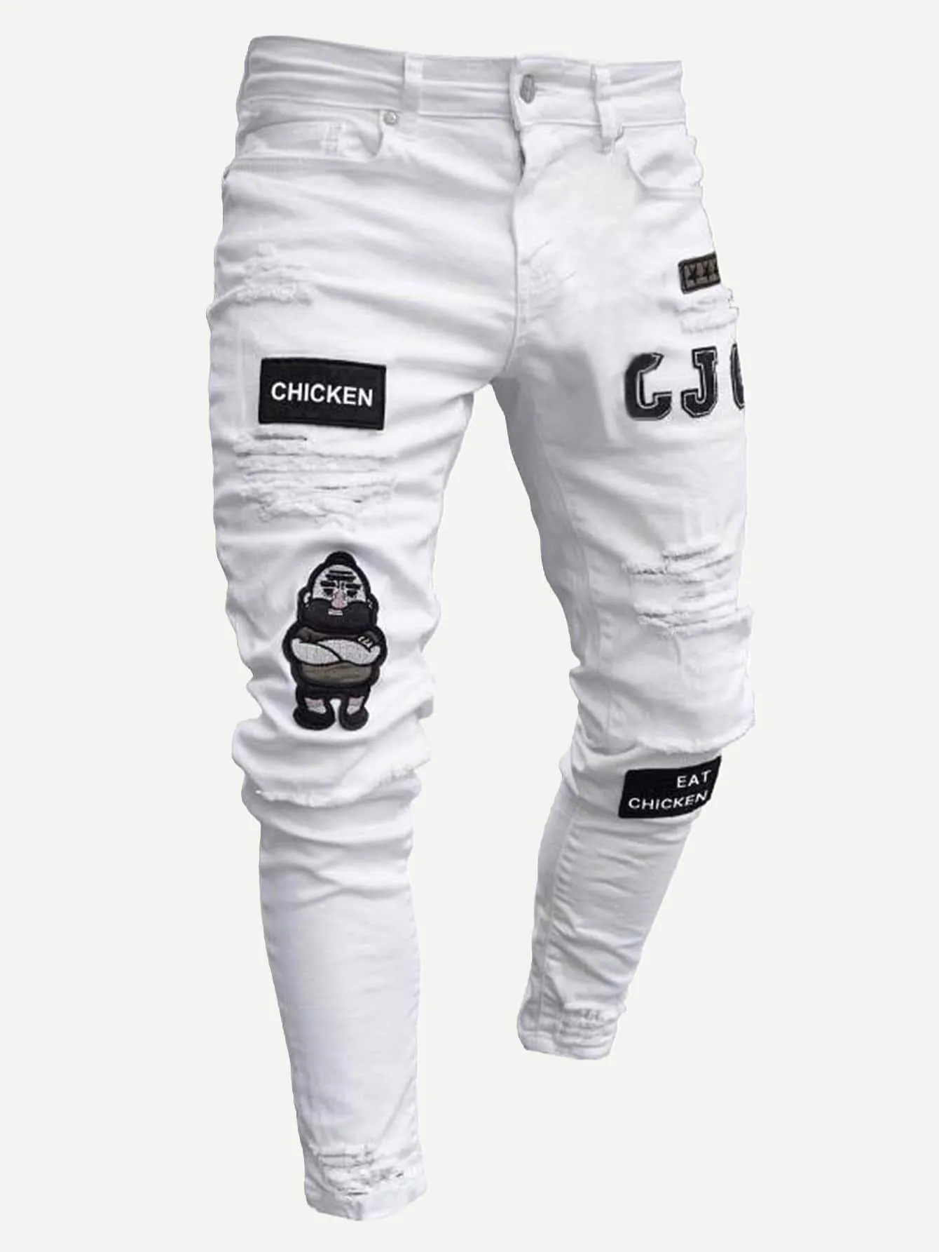 Men Patched & Ripped Detail Jeans