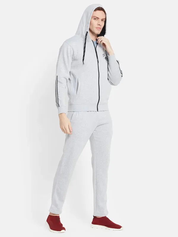 Men Plus Size Grey Solid Cotton Tracksuits