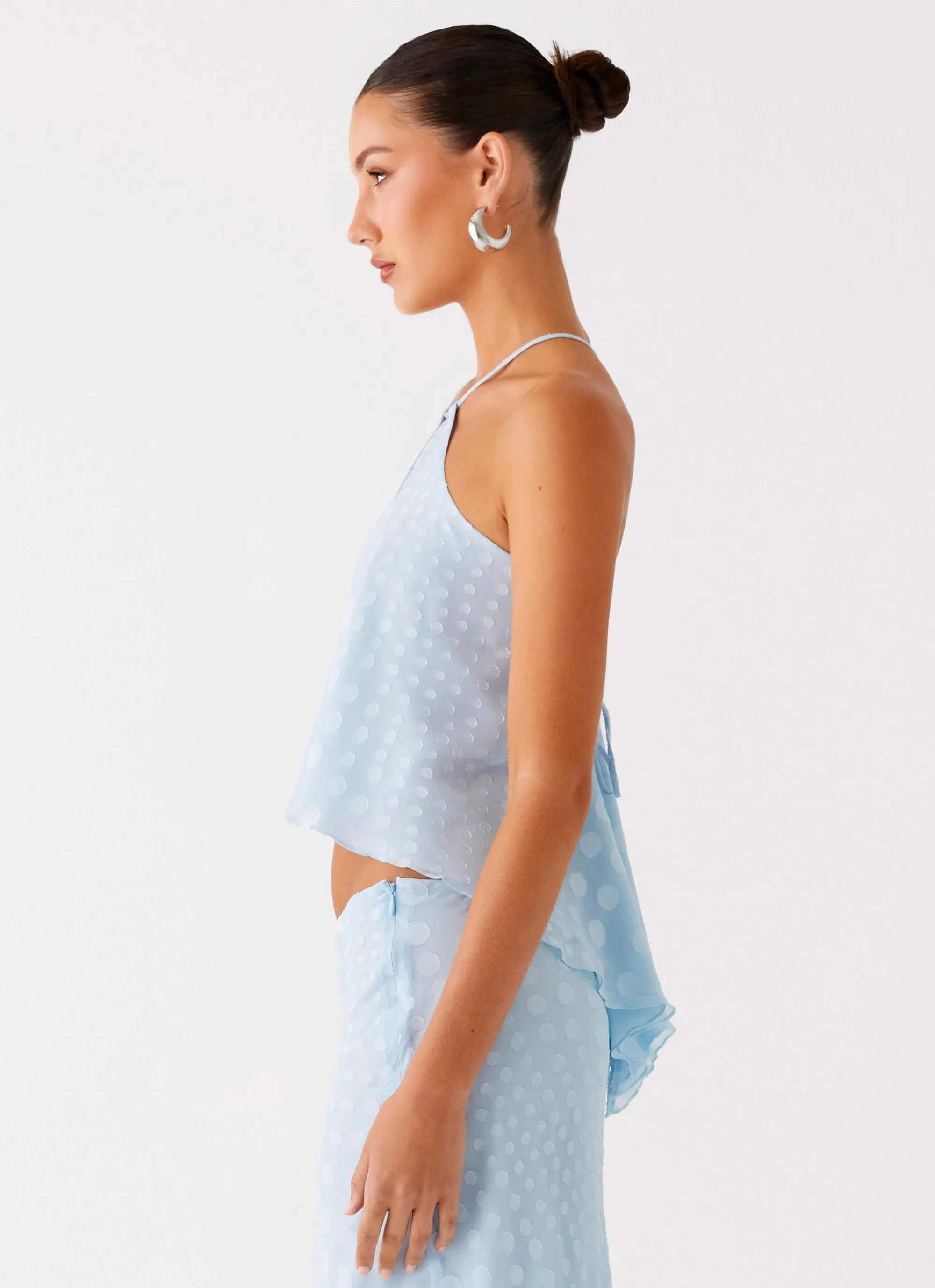 Bonded Seam Durability Resilient Elasticity Mena Chiffon Spot Top - Blue