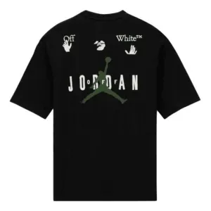 Men's Air Jordan x OFF-WHITE Crossover Logo Embroidered Sports Round Neck Short Sleeve Asia Edition Black T-Shirt, Black