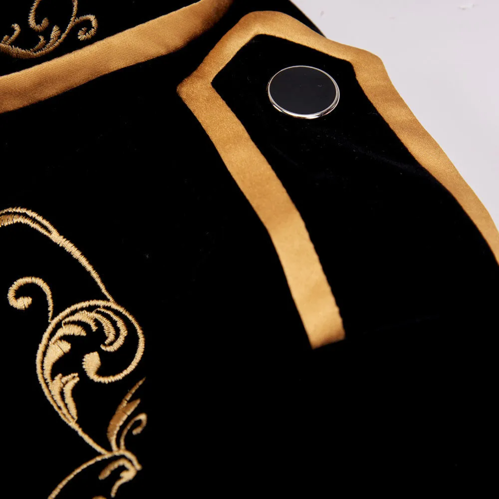 Men's Autumn British Style Velvet Slim Fit Blazer With Golden Embroidery