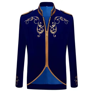Men's Autumn British Style Velvet Slim Fit Blazer With Golden Embroidery