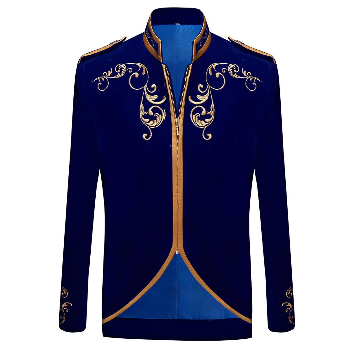 Men's Autumn British Style Velvet Slim Fit Blazer With Golden Embroidery