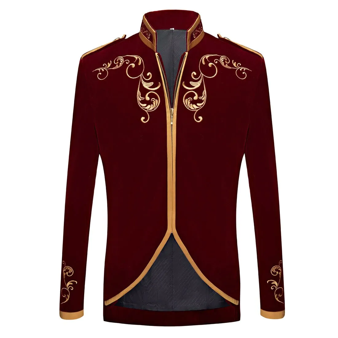 Men's Autumn British Style Velvet Slim Fit Blazer With Golden Embroidery