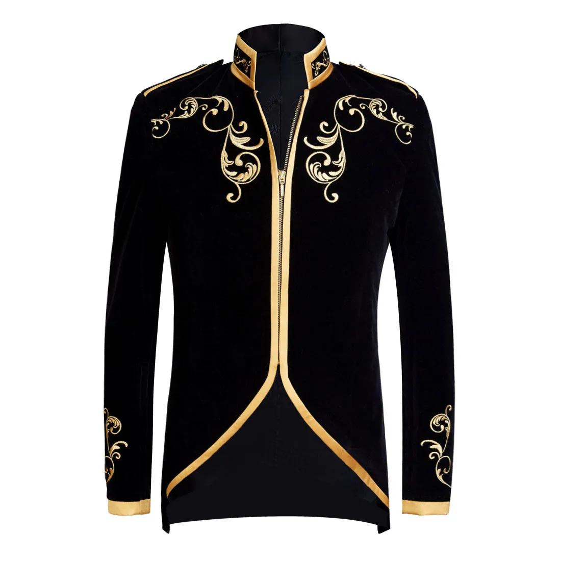 Men's Autumn British Style Velvet Slim Fit Blazer With Golden Embroidery