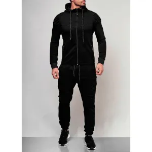 Men's Autumn Hooded Pleated Tracksuit With Zipper