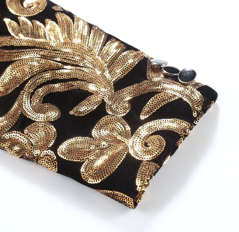 Men's Autumn Velvet Lapel Blazer Decorated With Golden Sequins