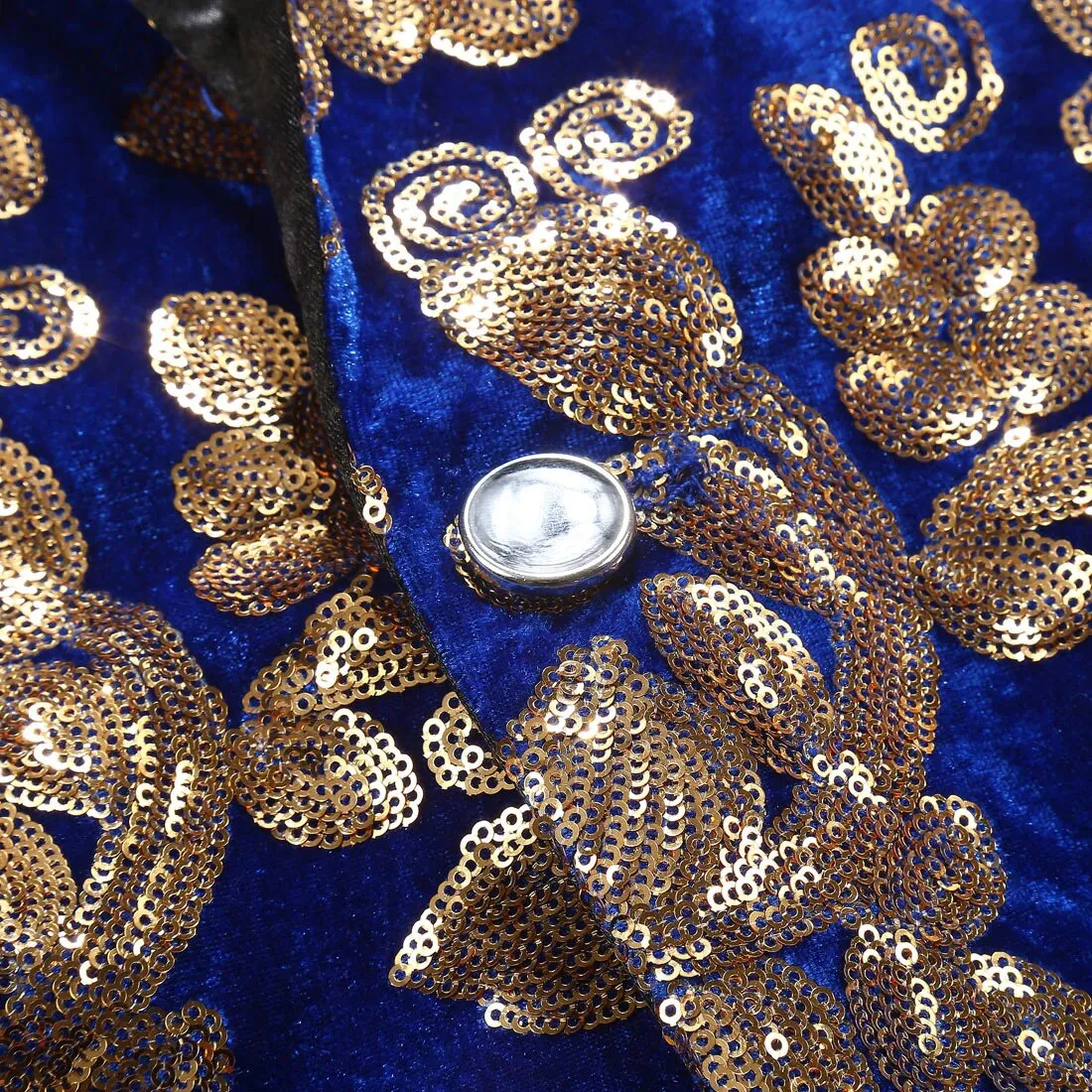 Men's Autumn Velvet Lapel Blazer Decorated With Golden Sequins