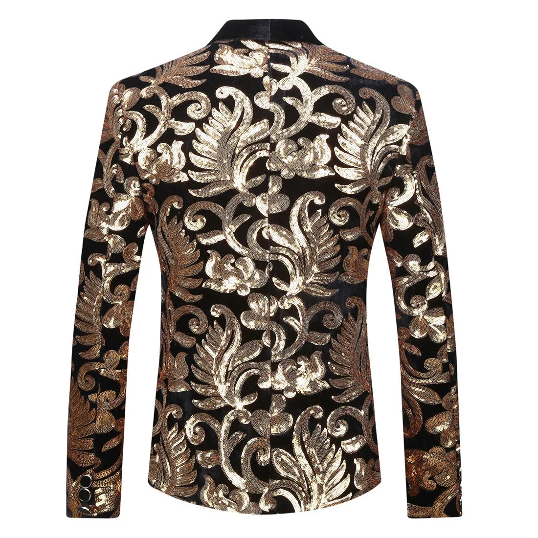 Men's Autumn Velvet Lapel Blazer Decorated With Golden Sequins