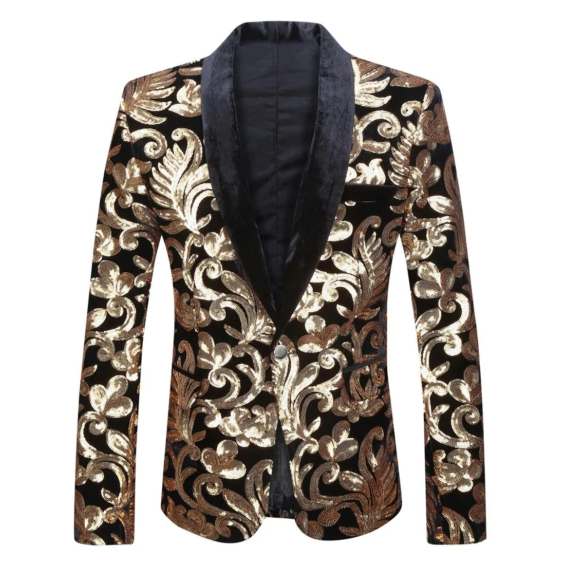 Men's Autumn Velvet Lapel Blazer Decorated With Golden Sequins