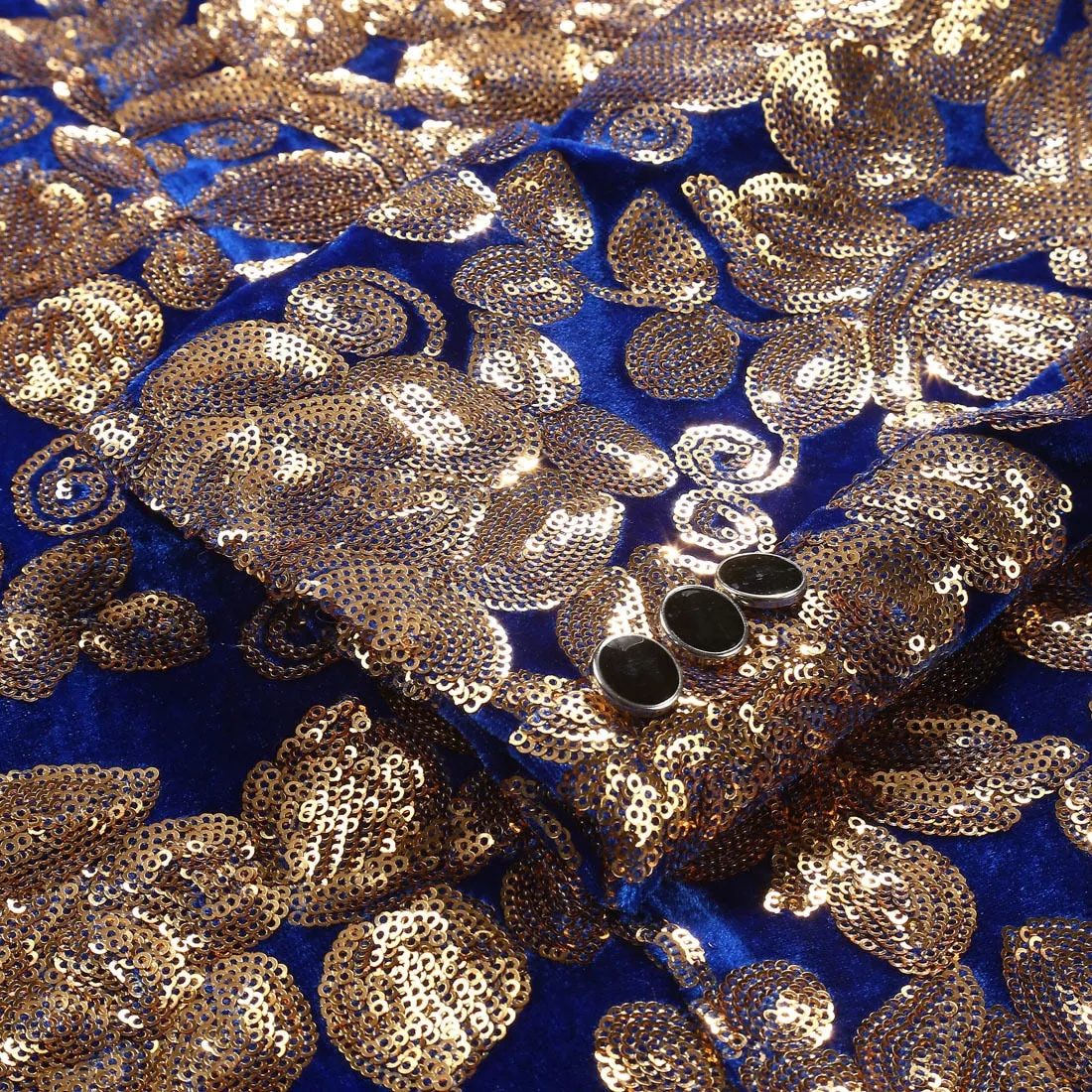 Men's Autumn Velvet Lapel Blazer Decorated With Golden Sequins