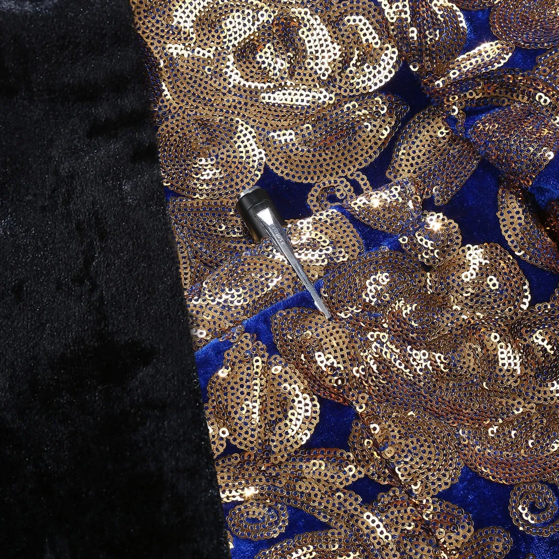 Men's Autumn Velvet Lapel Blazer Decorated With Golden Sequins
