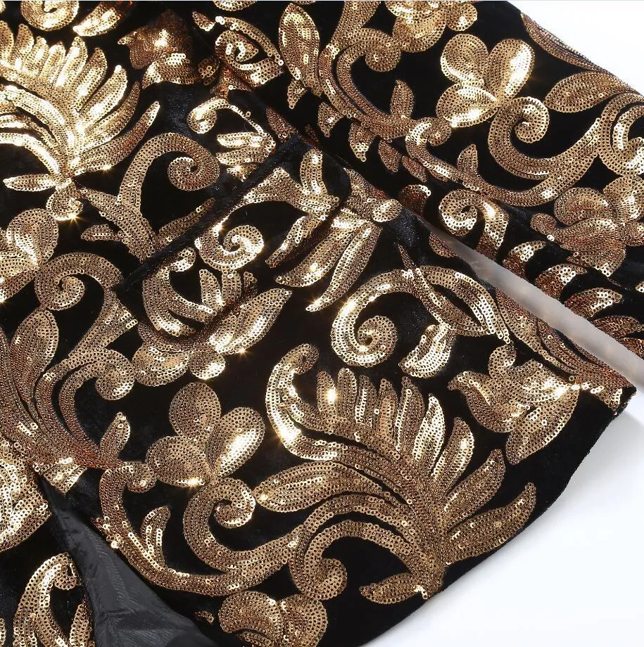 Men's Autumn Velvet Lapel Blazer Decorated With Golden Sequins