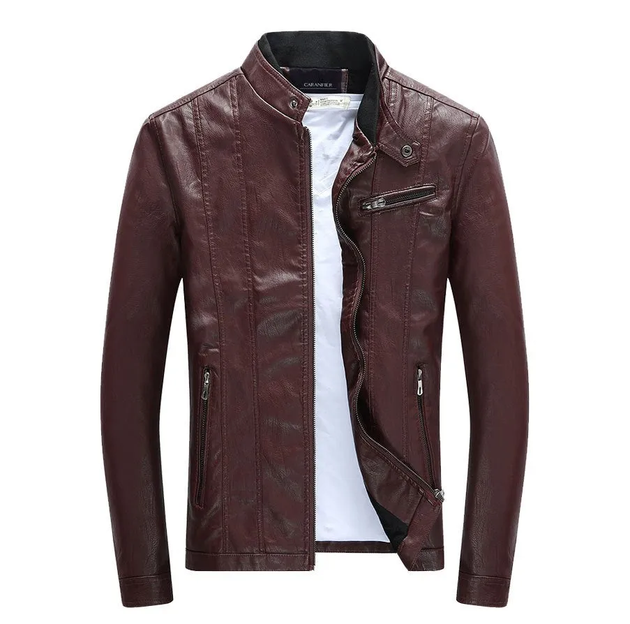 Men's Autumn/Winter PU Leather Biker Jacket With Velvet Lining