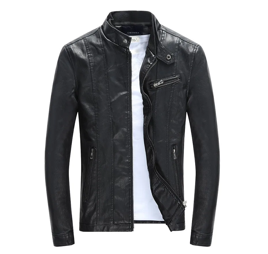 Men's Autumn/Winter PU Leather Biker Jacket With Velvet Lining