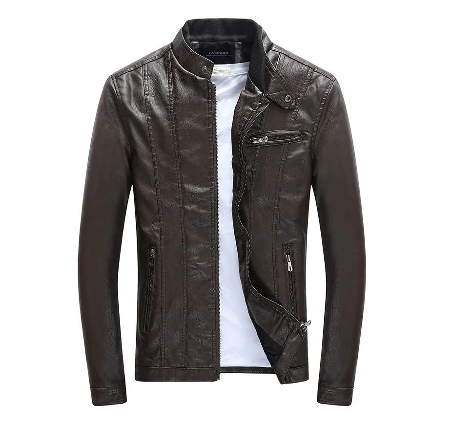 Men's Autumn/Winter PU Leather Biker Jacket With Velvet Lining