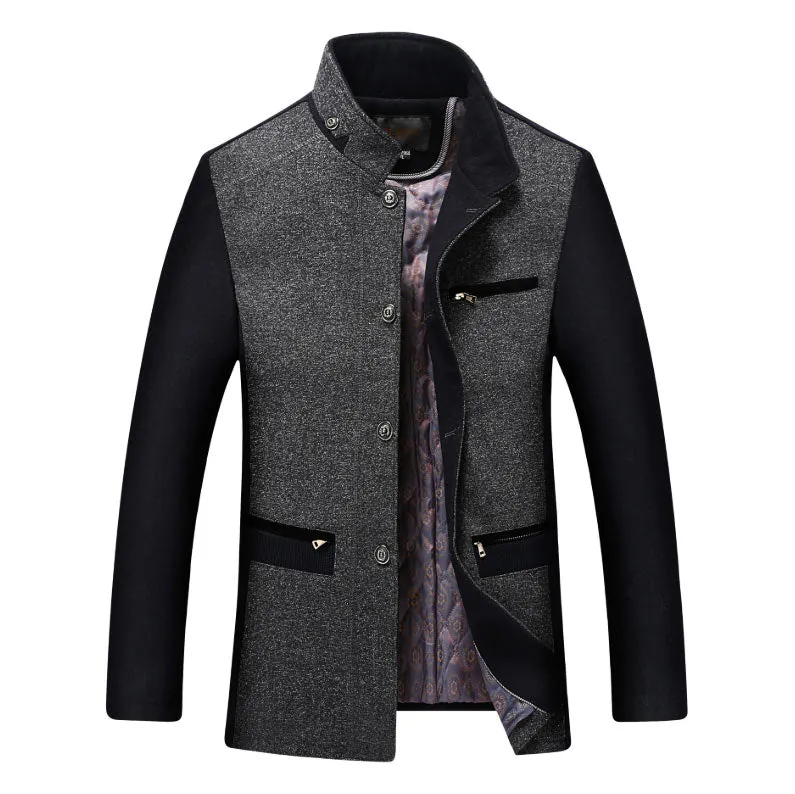 Men's Autumn/Winter Warm Woolen Jacket With Stand Collar