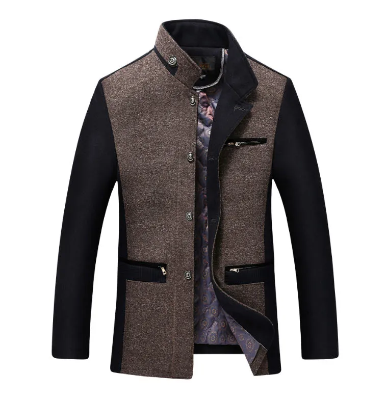 Men's Autumn/Winter Warm Woolen Jacket With Stand Collar