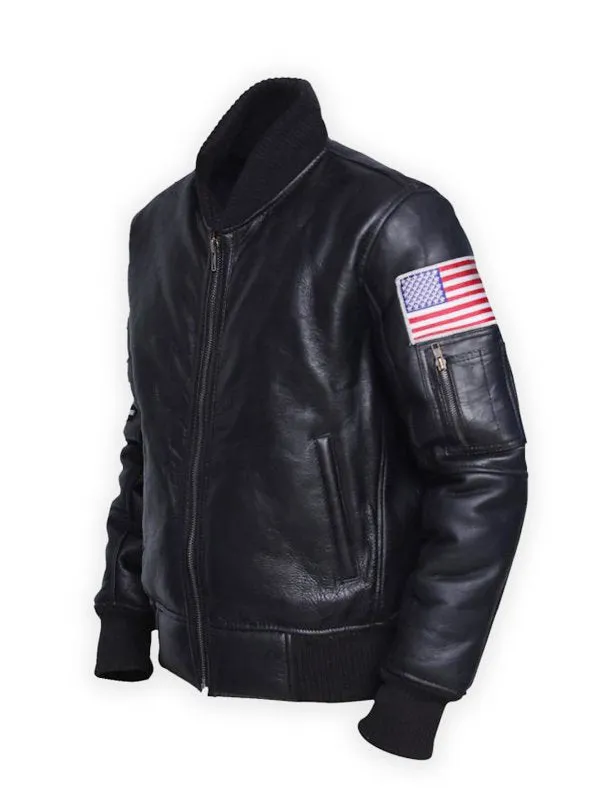 MEN’S BLACK AMERICAN FLAG LEATHER JACKET