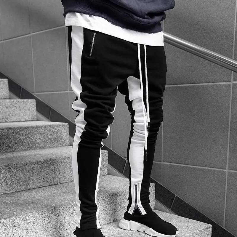 Men's Black & White Joggers Sweatpants