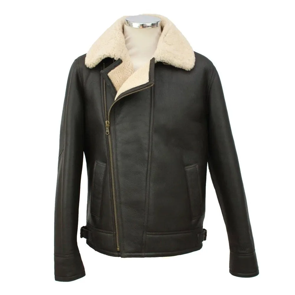 Mens Blenheim Leather Sheepskin Jacket - Dark Brown Nappa